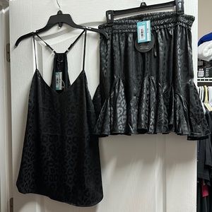 Boutique skirt and top new with tags black leopard silk print